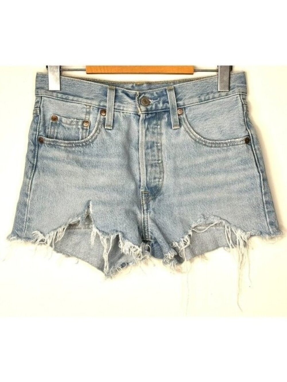 Levi’s 501 Premium Big E Womens Size 24 Denim Shorts Cut-Off Distressed Blue
